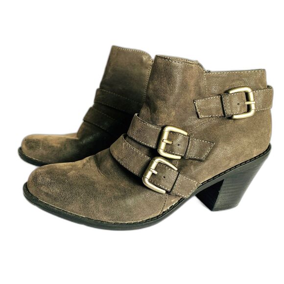 Ruff Hewn Dunham Triple Buckle Burnished Brown Ankle Boots Zip Up 8.5 M - Picture 3 of 10